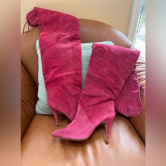 The Wild Pair Vintage Suede Over the Knee Lace Up Heeled Boots - Picture 2 of 12